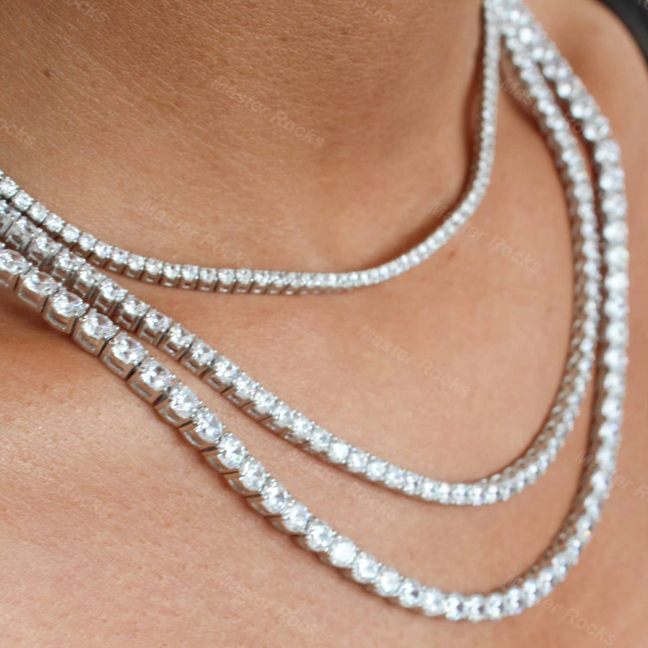 High Quality Tennis Necklace for Men 4mm 5mm 6mm Hip Hop Tennis Chain Necklace 925 Silver Gra Certified Moissanite Tennis Chain