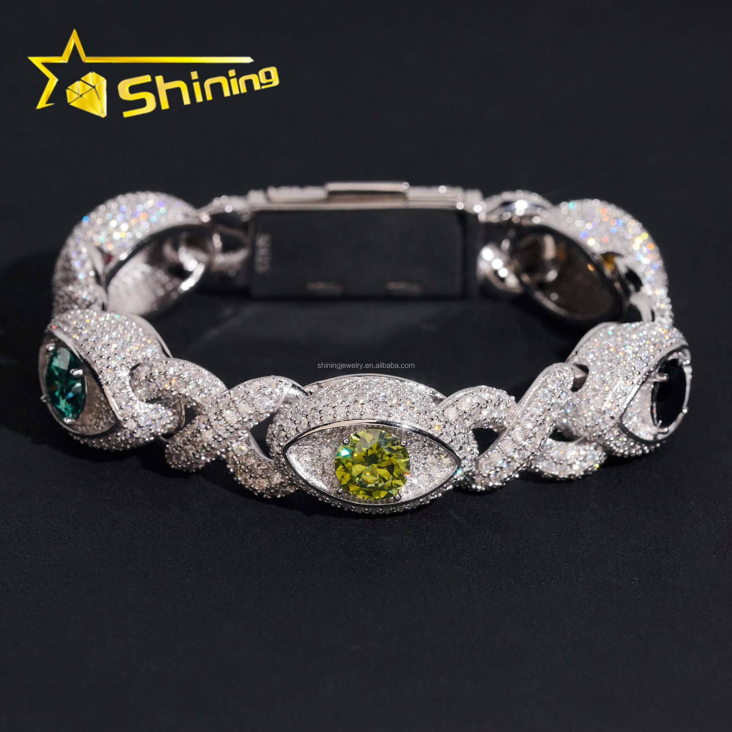 Unique Design Luxury Jewelry Hip Hop Mulit Color Brilliant Moissanite Diamond Iced Out S925 Silver Infinity Evil Eyes Bracelet