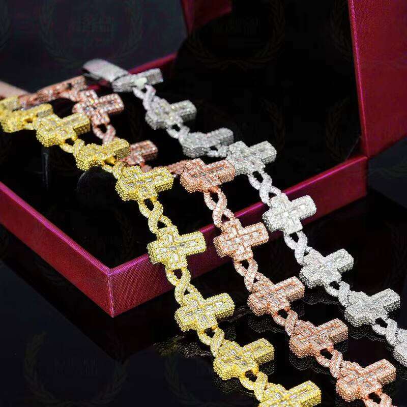 Christian Hip-Hop Pass Tester S Sier GRA Iced Baguette VVS Moissanite Cross Cuban Men and Women Chain