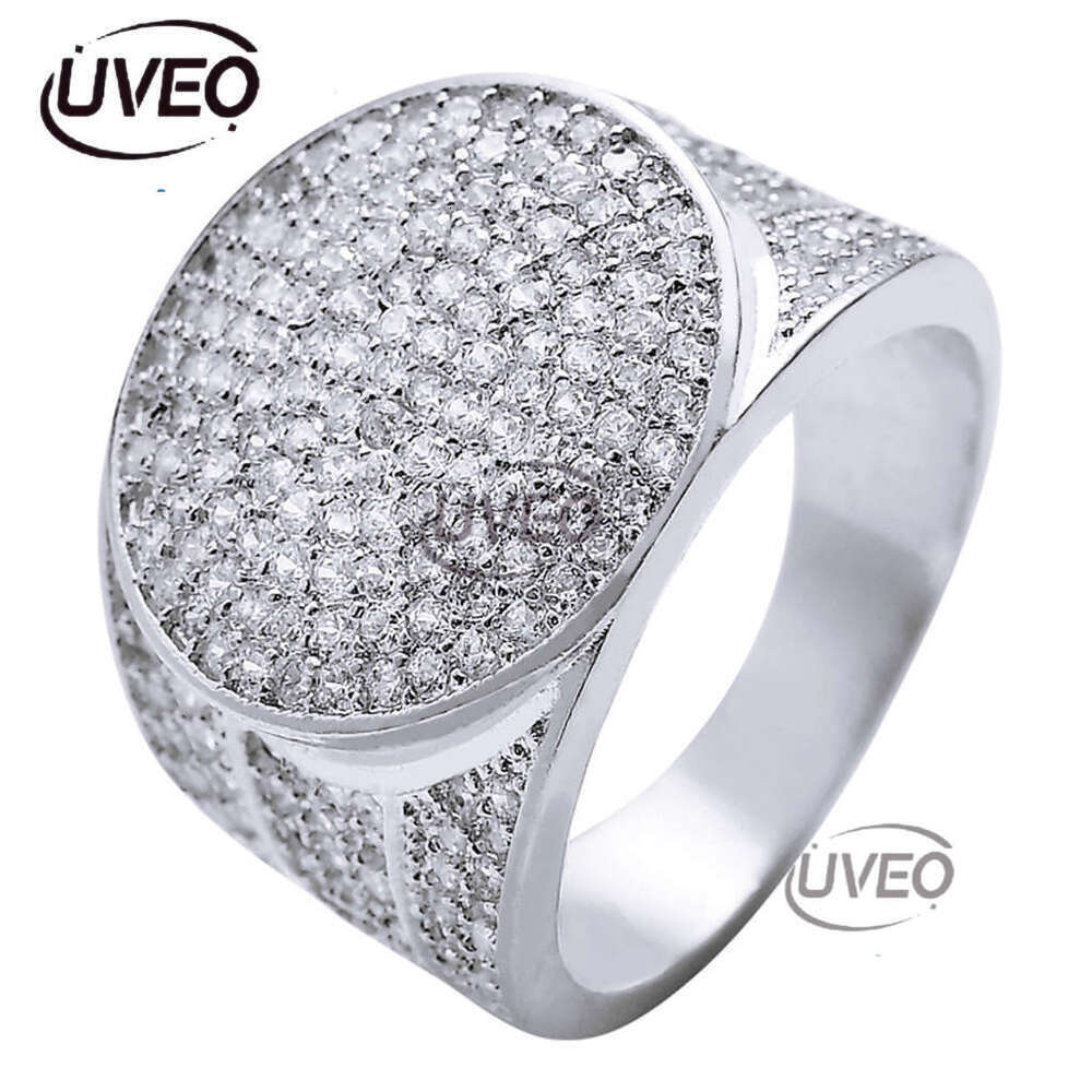 Luxurious designer gold hip hop ring with circular micro-inlaid ice VVS Moissanite Men's and Women's fashion ring