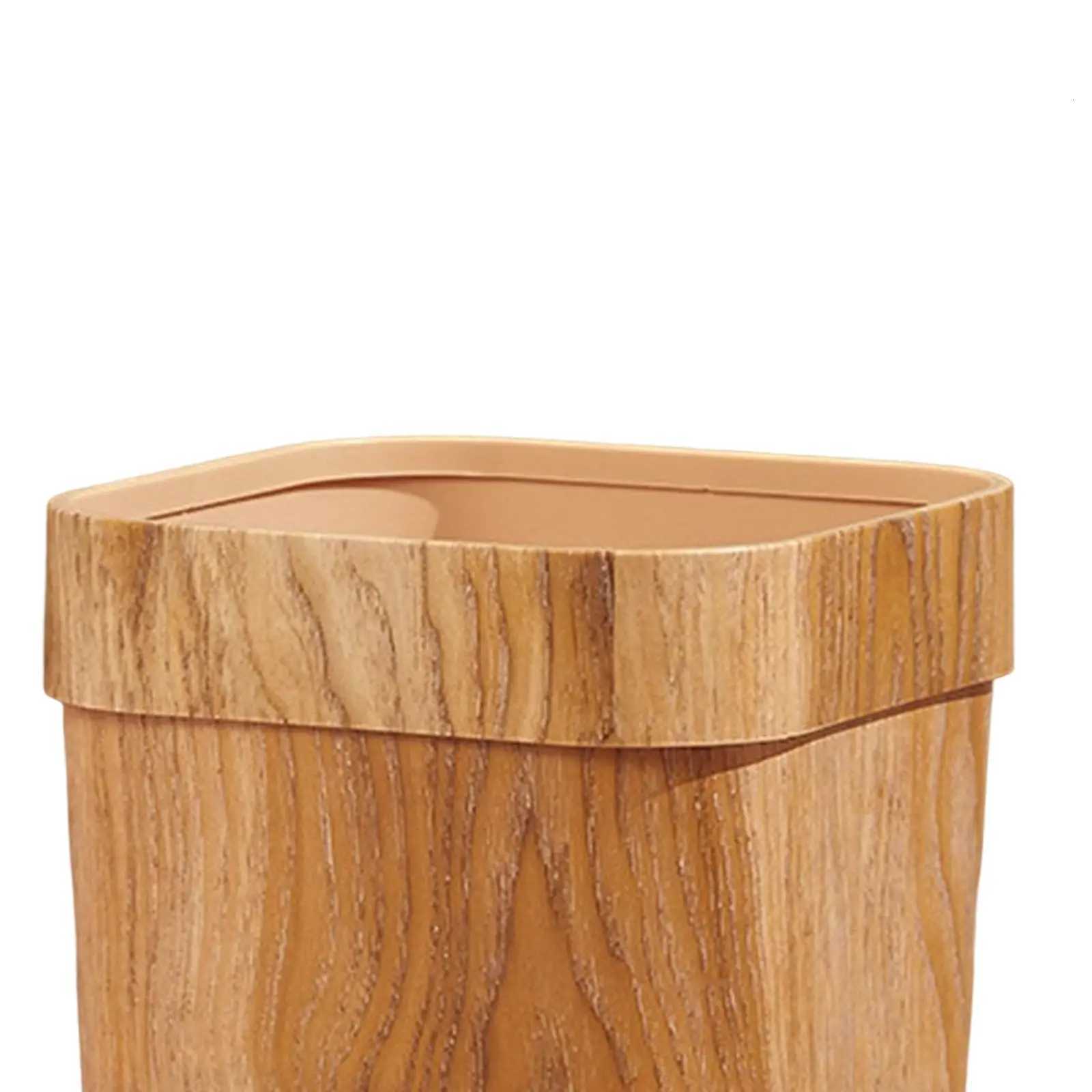 Vintage Wood Grain Trash Can Reusable Durable Anti Skid Waste Paper Basket Large C251120