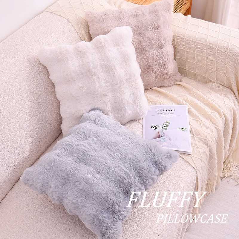 Pillow Case Kitinjoy Faux Fur Cushion Covers Decorative Soft Plush Fluffy Velvet Cushion Cover Square Faux Rabbit Fur Case for Sofa C251120