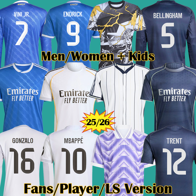 S 3XL 4XL 25 26 Player Version Soccer Jerseys MBAPPE GONZALO BELLINGHAM VINI JR Long Sleeve women ENDRICK MODRIC Lifestyle 2025 2026 MaDRids Men Kids Kits Uniformsss