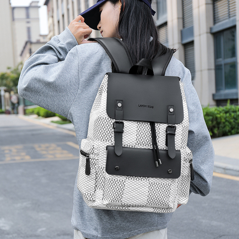 Business New Men'S Plaid Backpack Fashion Simple Old Money Wind Travel Backpack Receive Letter Leisure Backpack 2025s hot