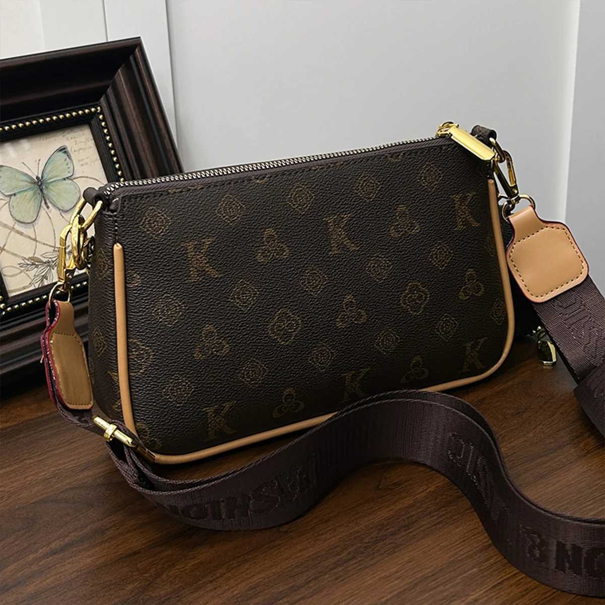 Wen Fi Floral Letter Print Shoder Bag Chain Large Capacity Zipper Adjustable Strap Mini Pouch Attachment Daily Cmute Y251120