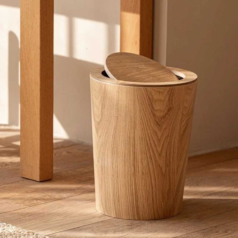 Natural Style Waste Bin for Office Living RoomCreative Flip-Top Trash Can Zen Japanese Deskside Paper Basket with Lid C251120