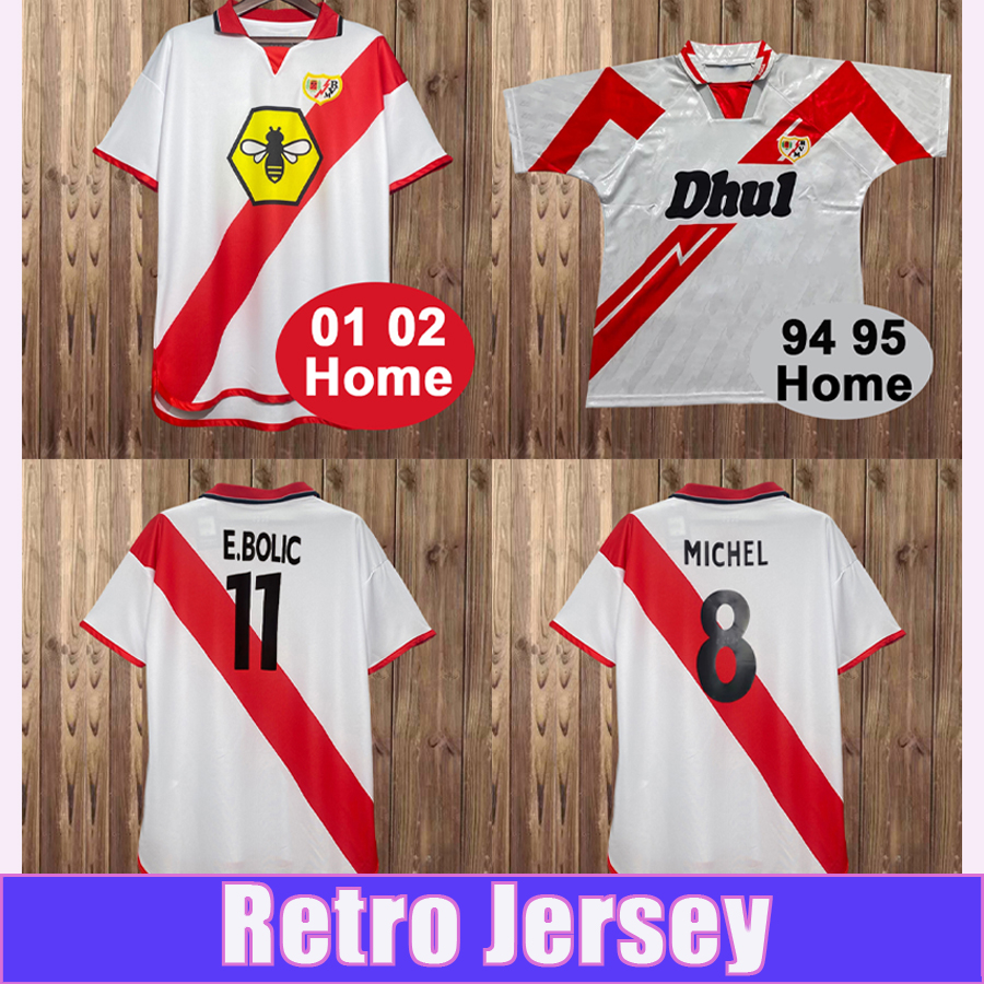 2001 2002 Rayo Vallecano Mens Retro Soccer Jerseys 1994 1995 ARTEAGA E.BOLIC MICHEL Home White Red Football Shirt Short Sleeve Vintage Uniforms