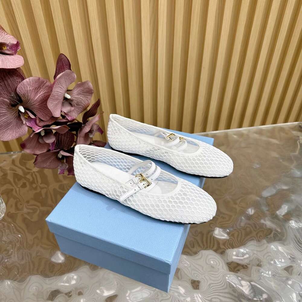 Women Size34-43 Mesh Flats Mary Janes Genuine Leather Buckle Strap Round Toe Leisure Designer Shoes atillas De Mujer