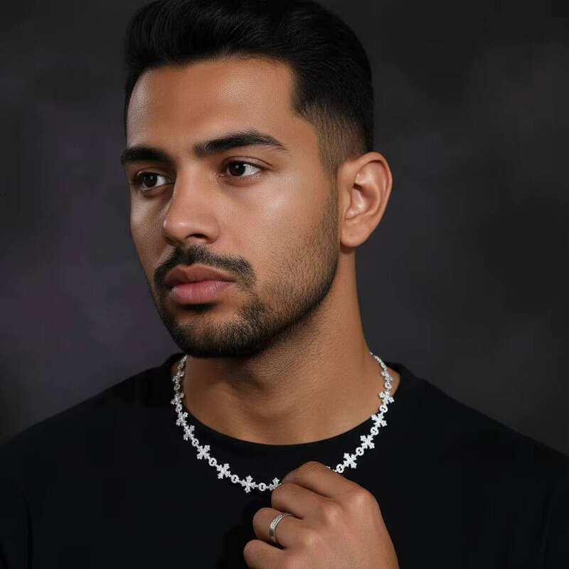 Hip-Hop Handmade 12mm Pure Sier GRA Certified Sandstone Cross Chain Unisex Party Necklace