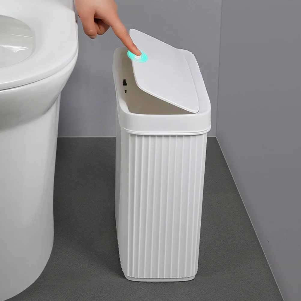 Narrow Slit Trash Can 9L White Press Kitchen Bedroom Bathroom Waste Bucket Plastic Garbage Can Household Simple Design Practical C251120