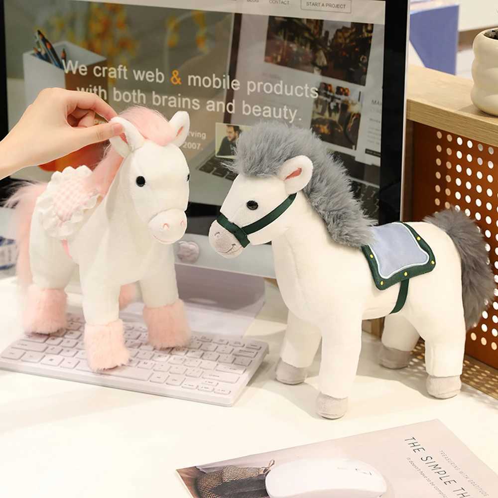 15cm Simation Brown Horse Plush Toys White Horse Stuffed Soft Dolls With Saddles Chinese New Year Mascot Gifts C251202