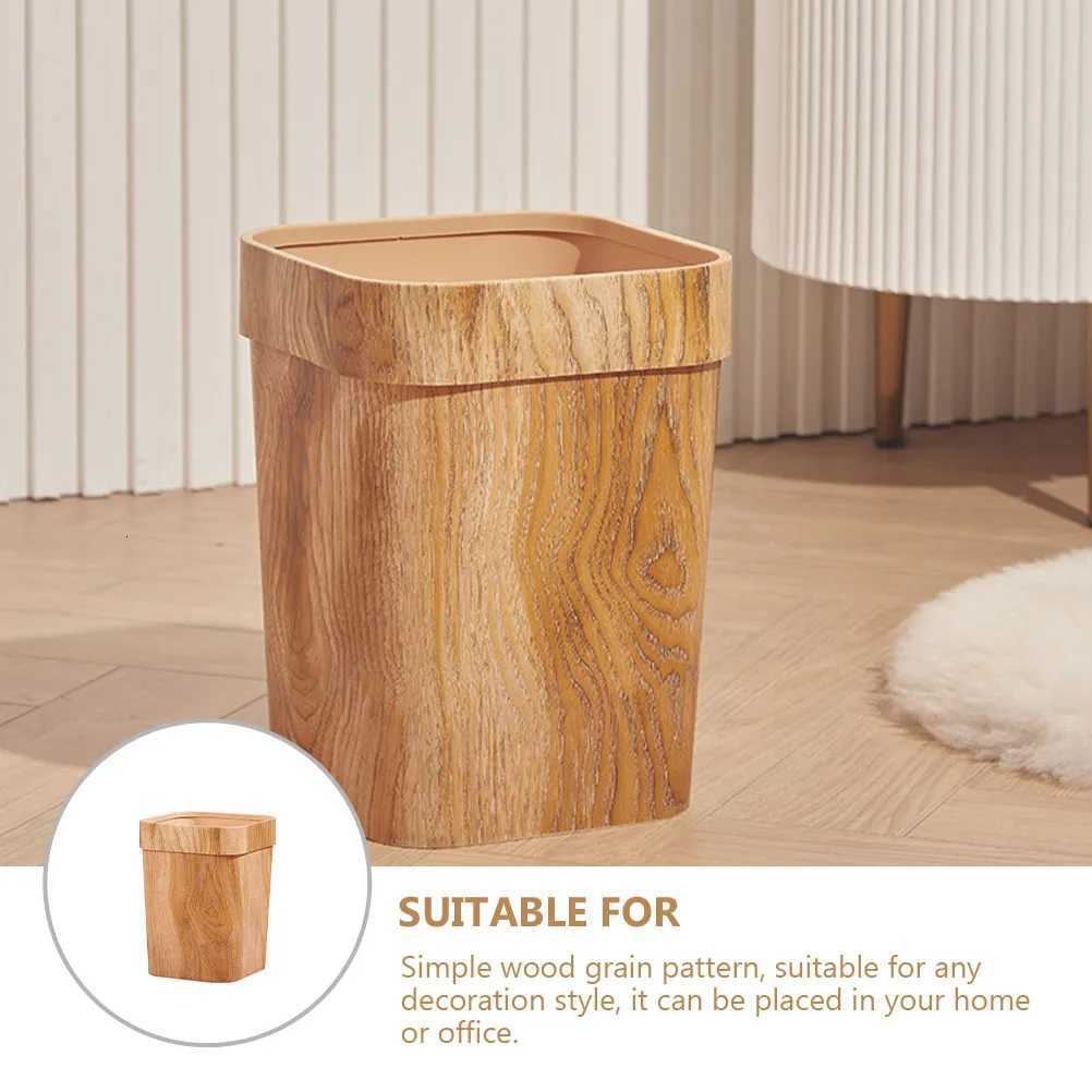 Wood Grain Pattern Plastic Trash Can Large Capacity Garbage Bin For Bedroom Living Room Office Simple Design Household Waste C251120