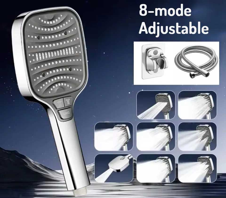 Upgraded 8 Modes Large Flow Shower Head One Key Stop Bathroom High Pressure Water Saving Shower Big Panel Bathroom AccessoriesM251120