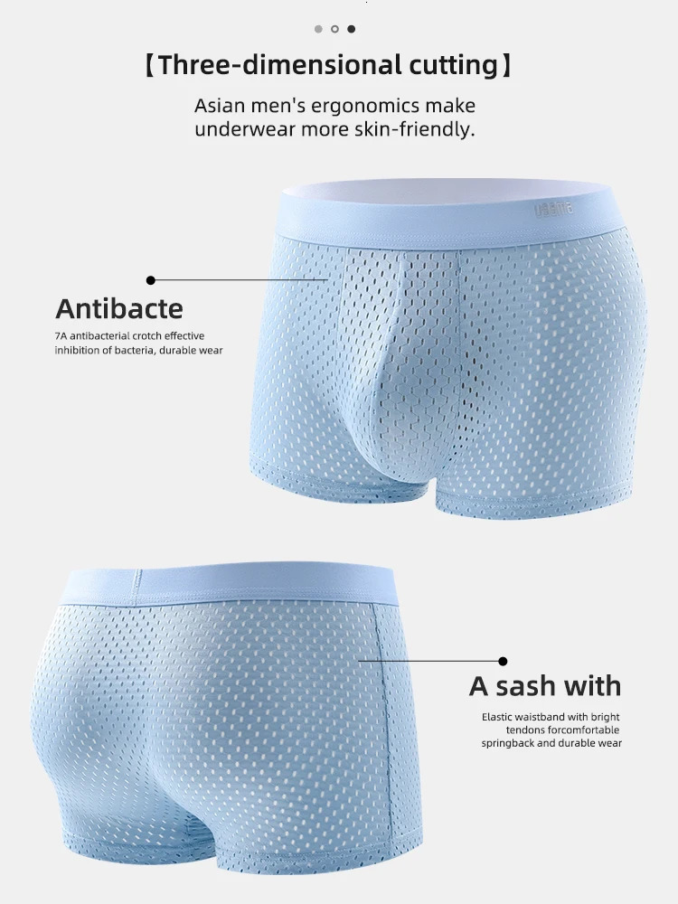 4 pieces of mens boxing shorts ice silk underwear plus size cool breathable sexy ultrathin mesh wholesale batch 250417