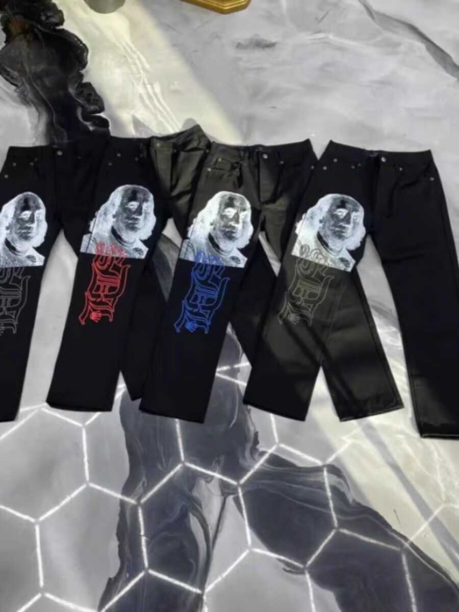 Black straight jeans for men and women new internet celebrity design personalized printed wide leg pants winter loose high street casual jeans W250103
