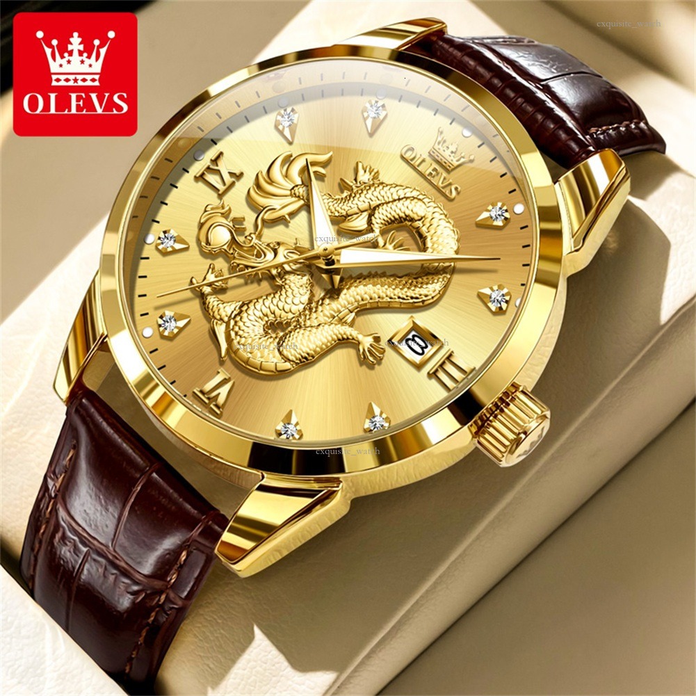 OLEVS Designer Men's Outdoor Golden Dragon Watches Steel Band Watches Luminous Waterproof Quartz Watches Luxury Watches Free Delivery And Wholesa
