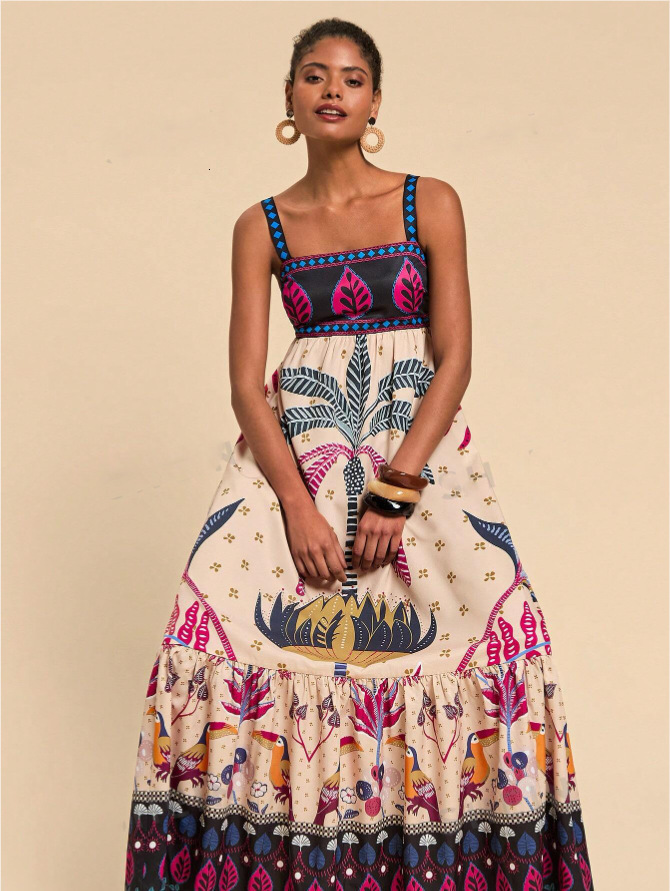 New Womens beach floral dresses Tropical Printed Leisure Resort casual Style Bohemian Dress maxi for woman women plus size