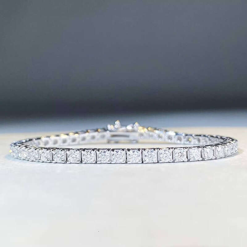 Sterling Sier Iced Tennis Chain Bracelet VVS Moissanite Hip Hop Jewelry for Men and Women