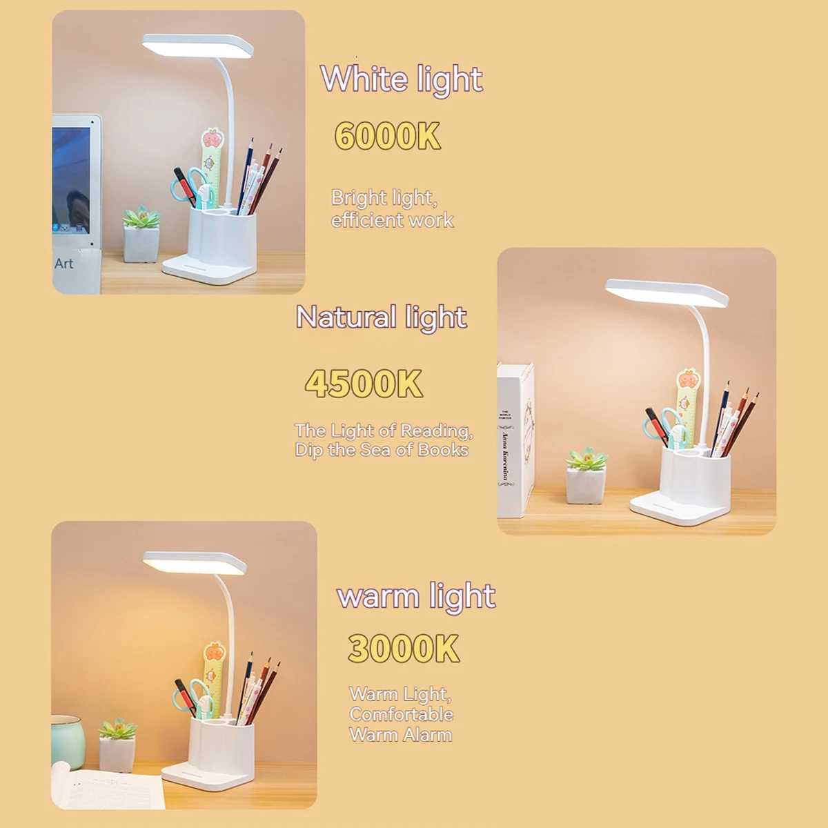 USB LED Table Lamp 3 Colors Eye Protection College Student Book Reading Lamp Night Light For Bedroom Bedside Learning Dormitory M251120