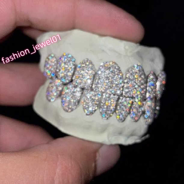 Design Made Teeth Grillz Jewelry Vvs Moissanite Diamond Teeth Grillz 10k 14k 18k Gold Silver Iced Out Grillz for Teeth