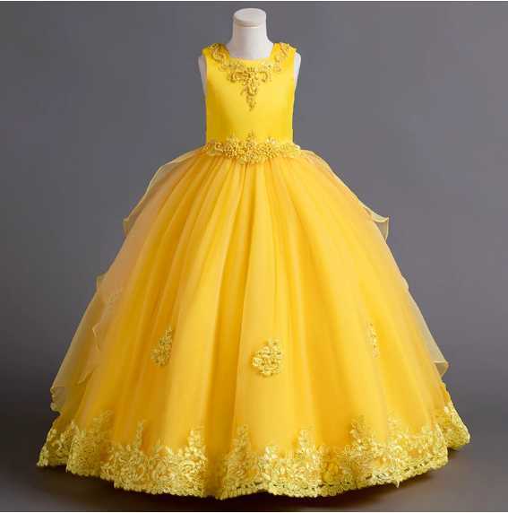 Girl's Dresses Children's princess dress summer wedding dress evening dress large performance dress long dress, puffy trailing dress flowere