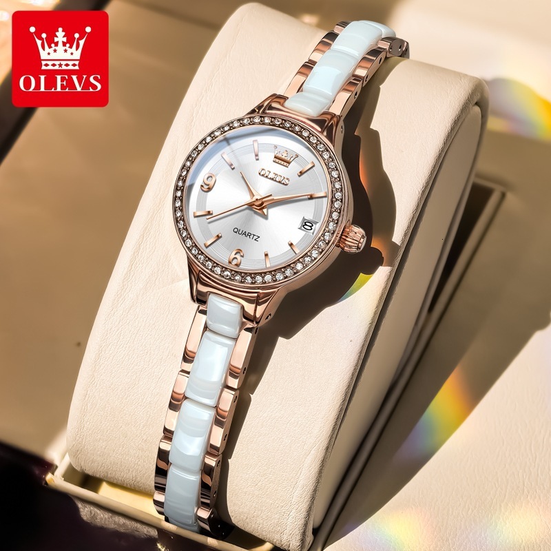 OLEVS Designer Women's Watches Small Dials Fashionable Ceramic Quartz Watches Ceramic Fashion Women's Luxury Watches Free Delivery And Whole