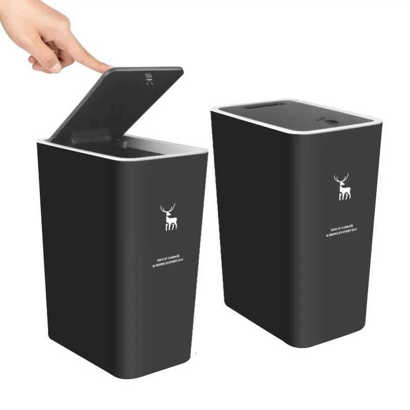 10L 15L Press-type Nordic Toilet Trash Can Household with Lid Kitchen ification Bathroom Living Room Rectangular Trash Can C2511202
