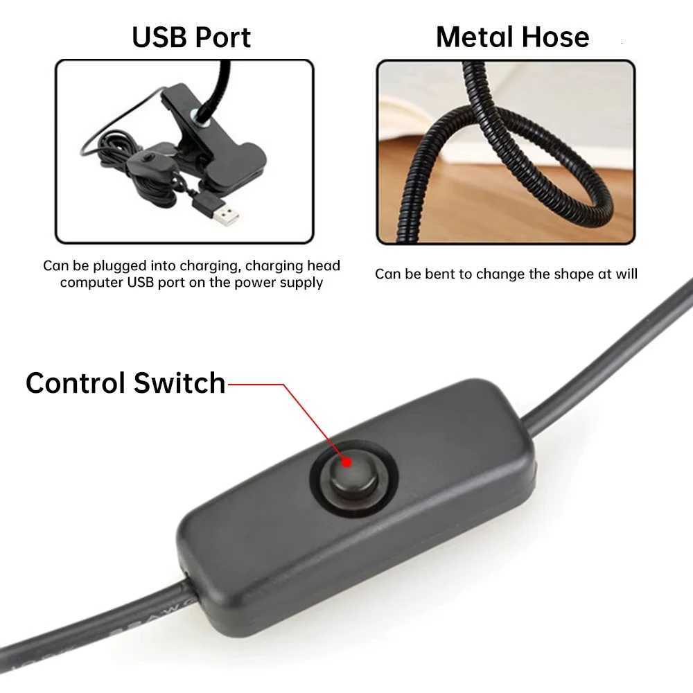 USB Flexible Desk Lamp with Clip Holder LED Reading Book Light 360 Folding Bedside Table Night Lamp for Bedroom Office Study M251120