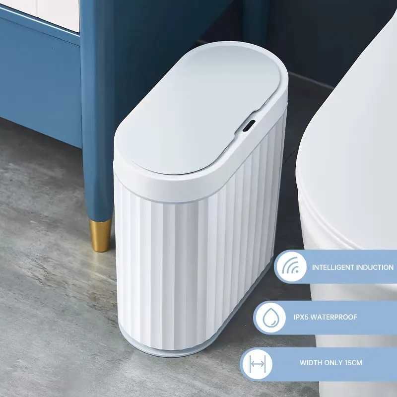 Automatic Sensor Trash Can 7L 9L Luxury Bathroom Trash Can 15L Kitchen Electric Garbage Bin Toilet Wastebasket Golden Trash Can C251120