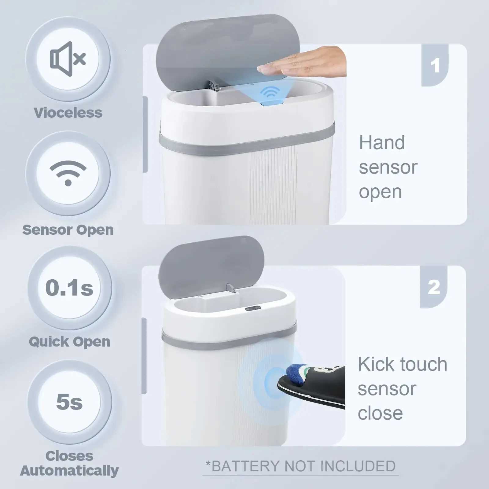12L Smart Sensor Touchless Automatic Closing Trash Can Battery Powered for Kitchen Bathroom House Office C251120