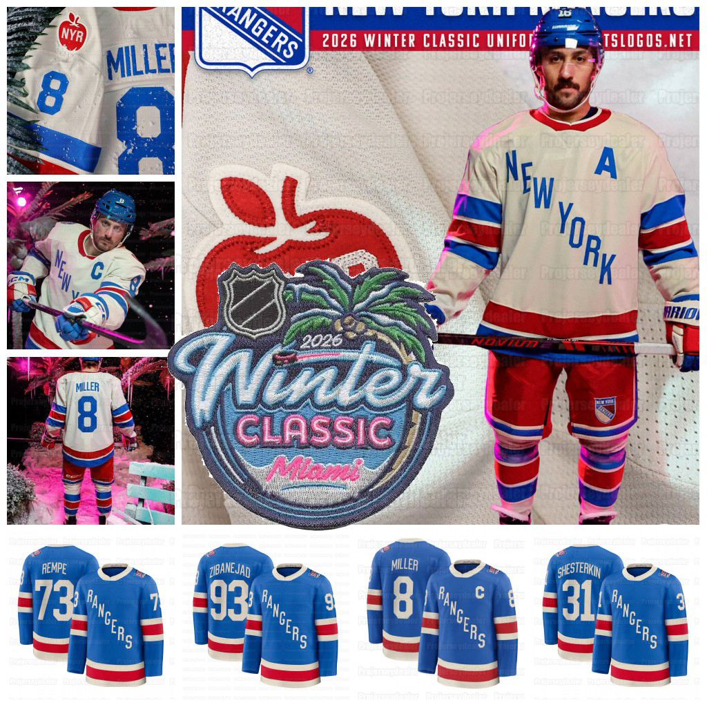 8 J.T. Miller Matt Rempe 2026 Winter Classic Ranger Jerseys Igor Shesterkin Chris Kreider Artemi Panarin Jonathan Quick Mika Zibanejads