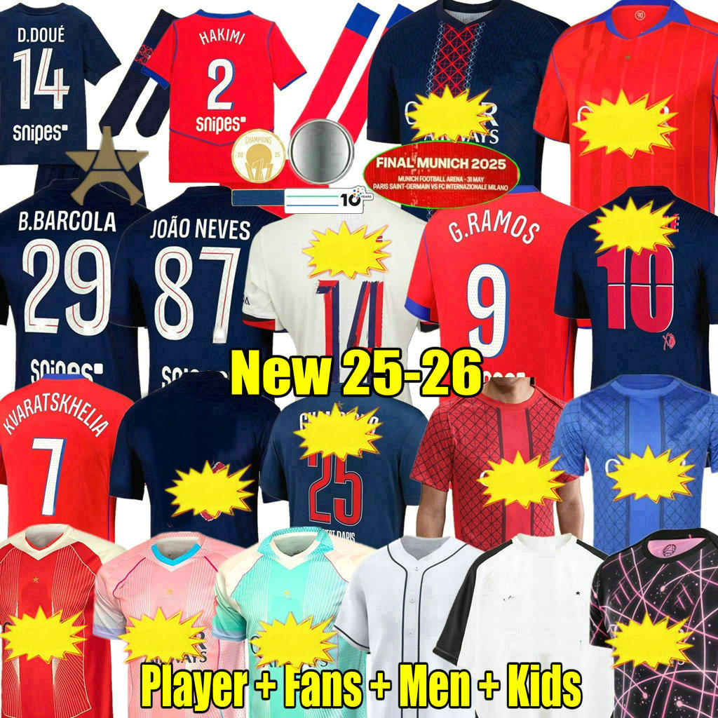 FINAL 25 26 Maillot KVARATSKHELIA Soccer Jersey Kids Kit Player Fans Pre Match 2025 2026 Maglia Paris Home Away Football Shirt HAKIMI PSGSE VITINHA DE