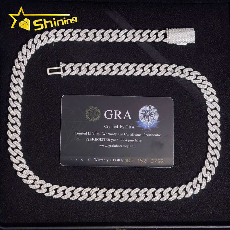 Hip Hop Iced Out Boutique Jewelry High Quality 10mm Sterling Sier VVS Moissanite Cuban Chain Necklace