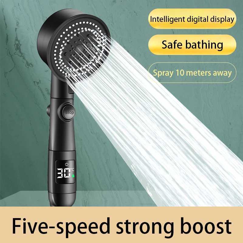 5-Speed High-Pressure Shower Head Water Temperature Turbocharged Shower Head Intelligent With LED Smart temperature Display NewM251120