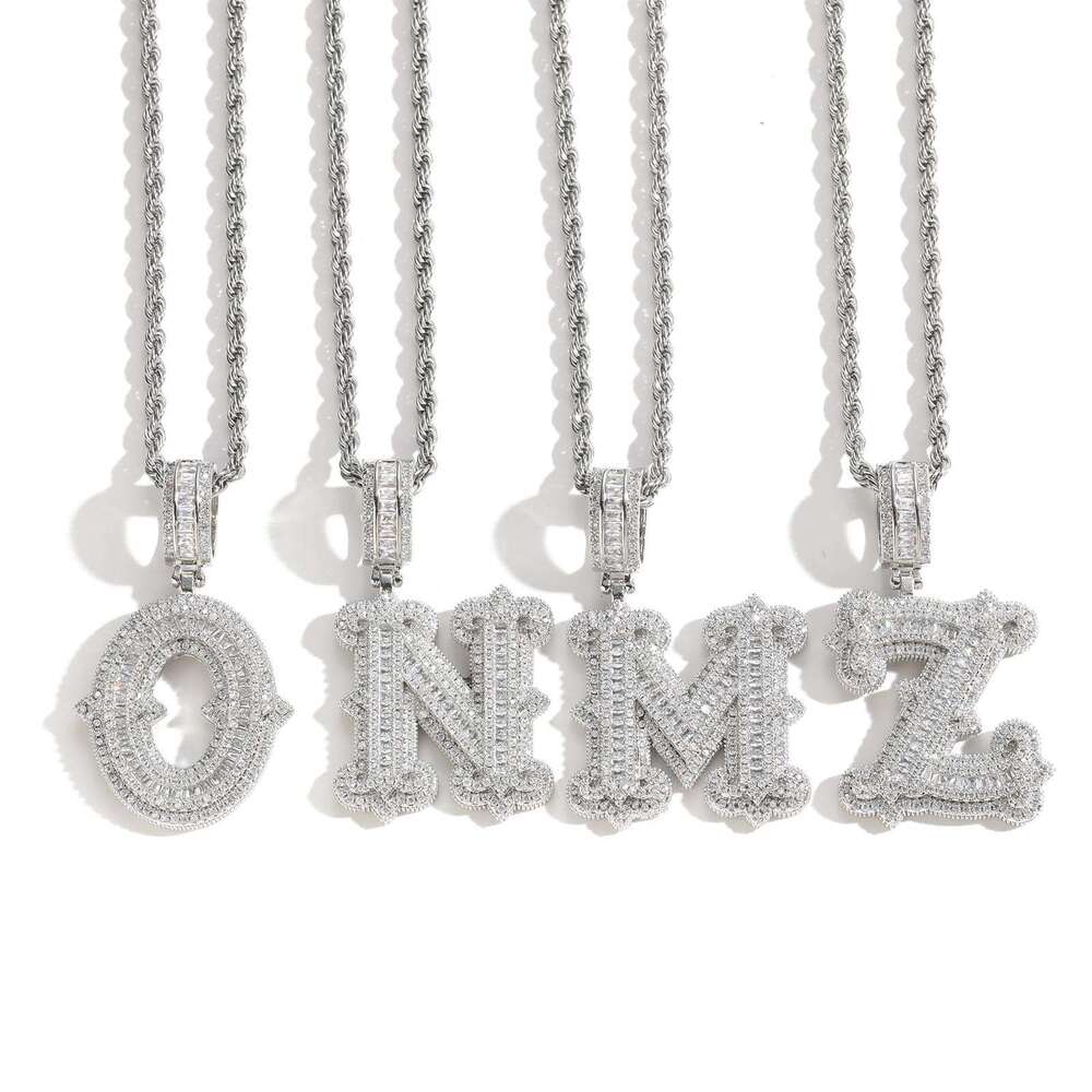 Luxury designer Rock Candy 26 letter Pendant Ice out VVS Moissanstone Men Women pendant Necklace with free shipping