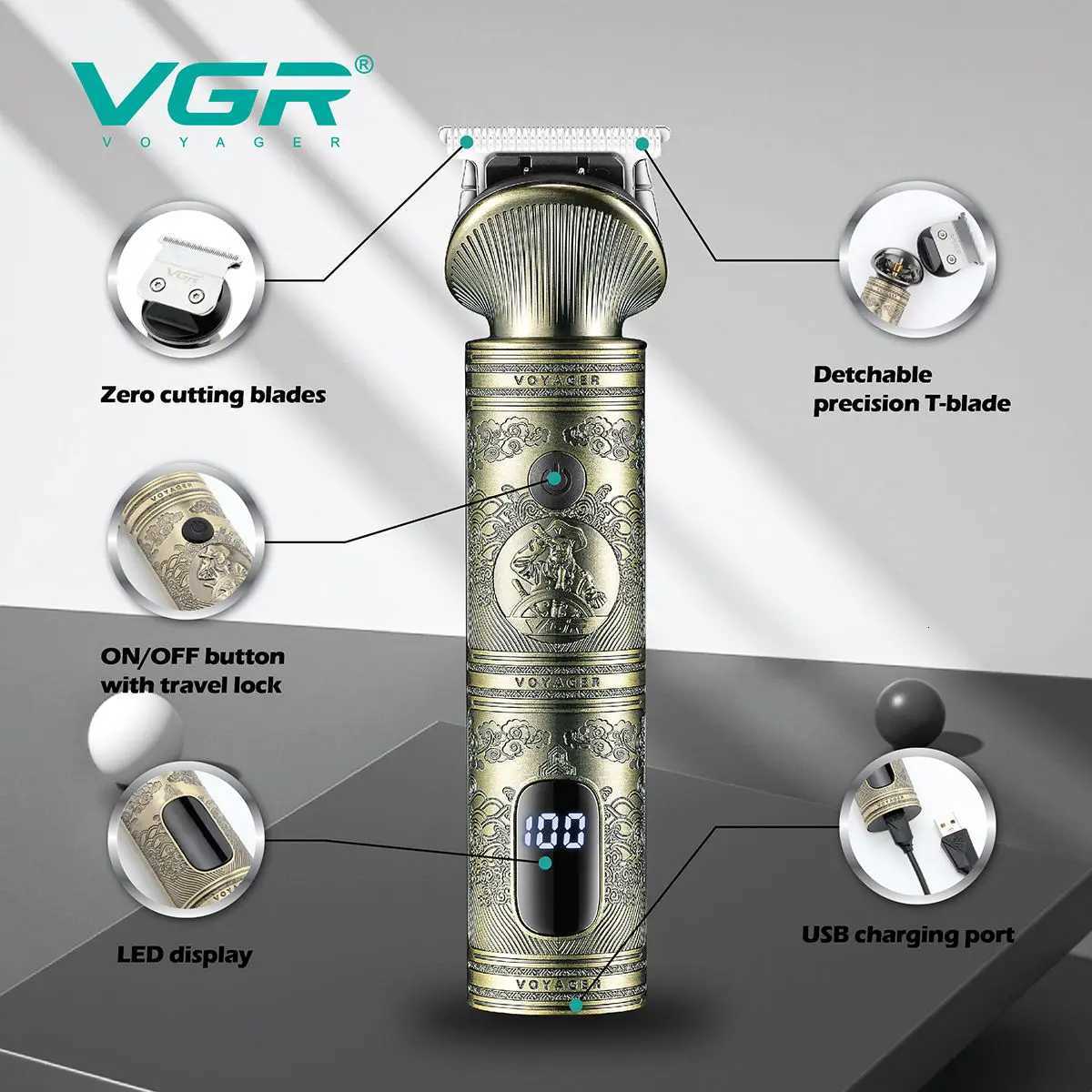 VGR Retro Metal Electric Hair Clipper Household Oil Head Carving Electric Push Clipper T-shaped Blade Hair Trimmer V-962T251120