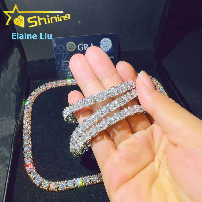 Hip-Hop Jewelry Vvs Silicon Stone Iced Out 6.5mm Bracelet Sier Tennis Chain Necklace
