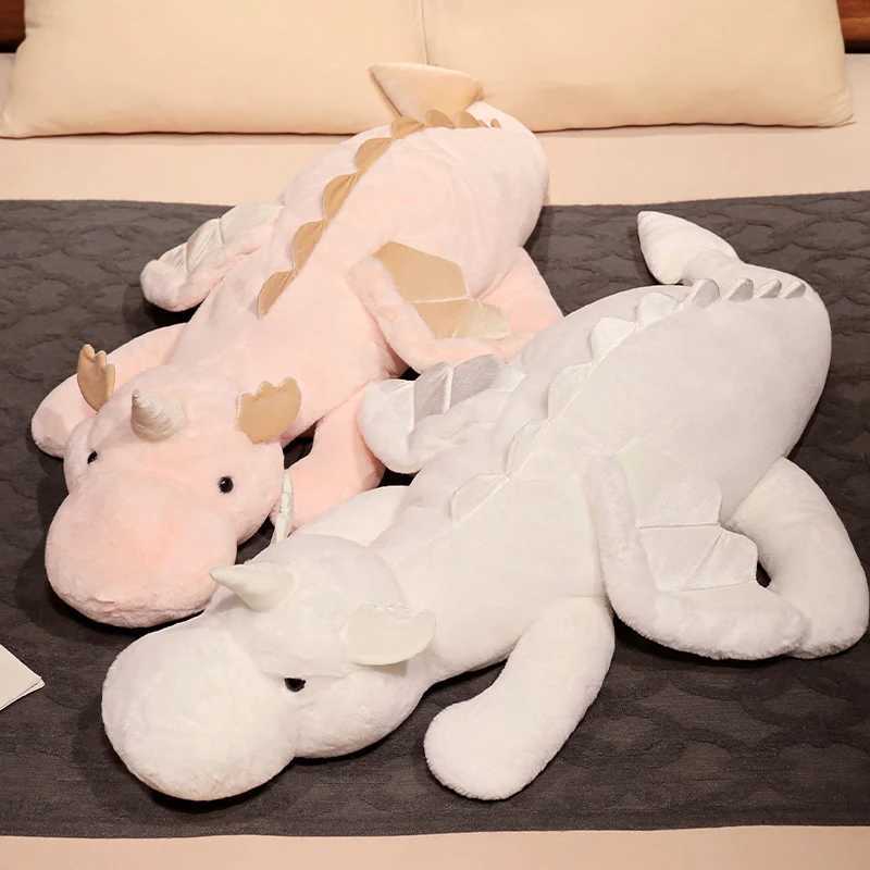 1pc 70-150cm Giant White Dragon Plush Toy With Unicorn Horn Flying Wings Dragons Dinos Hug Throw Pillow Dinos Nap Sleeping Gift G251120