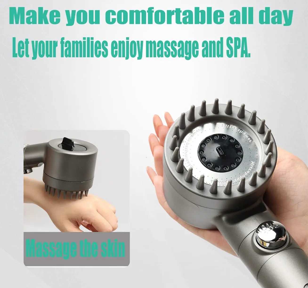 Massage Spa Pressurized Shower Head 3 Modes High Pressure Filter Rainfall Shower One-Key Stop Spray Nozzle Bathroom AccessoriesM251120