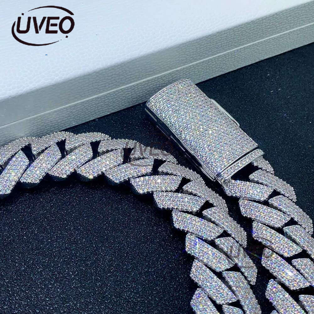 Top quality Moissanite cuban k chain 20mm 4 row full dia ice out vvs pass dias tester stainless steel hiphop men women jewelry bracelet necklace