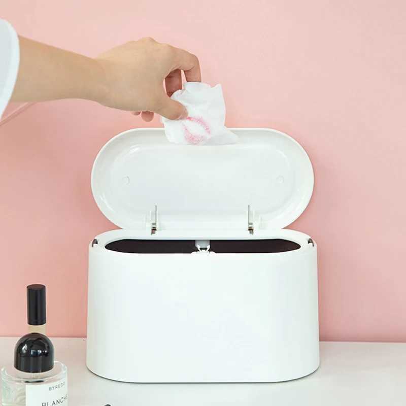 Mini Simple Office Garbage Bucket Desktop Trash Bin Durable Storage Bucket Can Automatic Pop-up Lid For Dressing Tables Home C251120