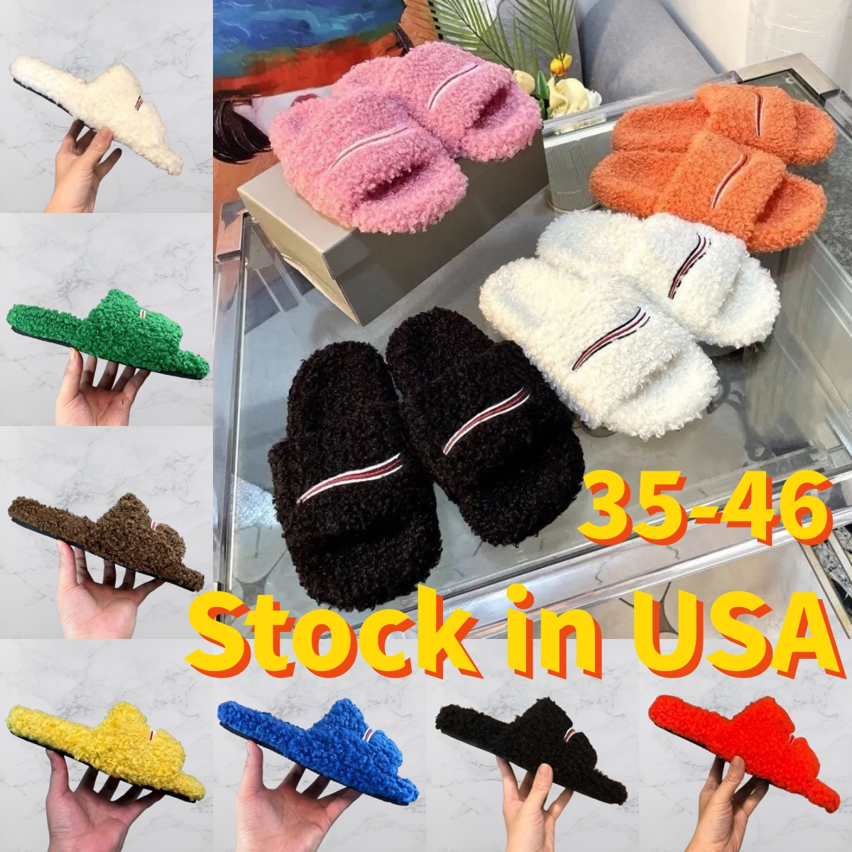 Luxury Slides Paris Designer men women Slippers Ladies Wool Winter Fur Fluffy Furry Warm Letters Sandals Comfortable Fuzzy Girl Flip Flop Slipper 35-46