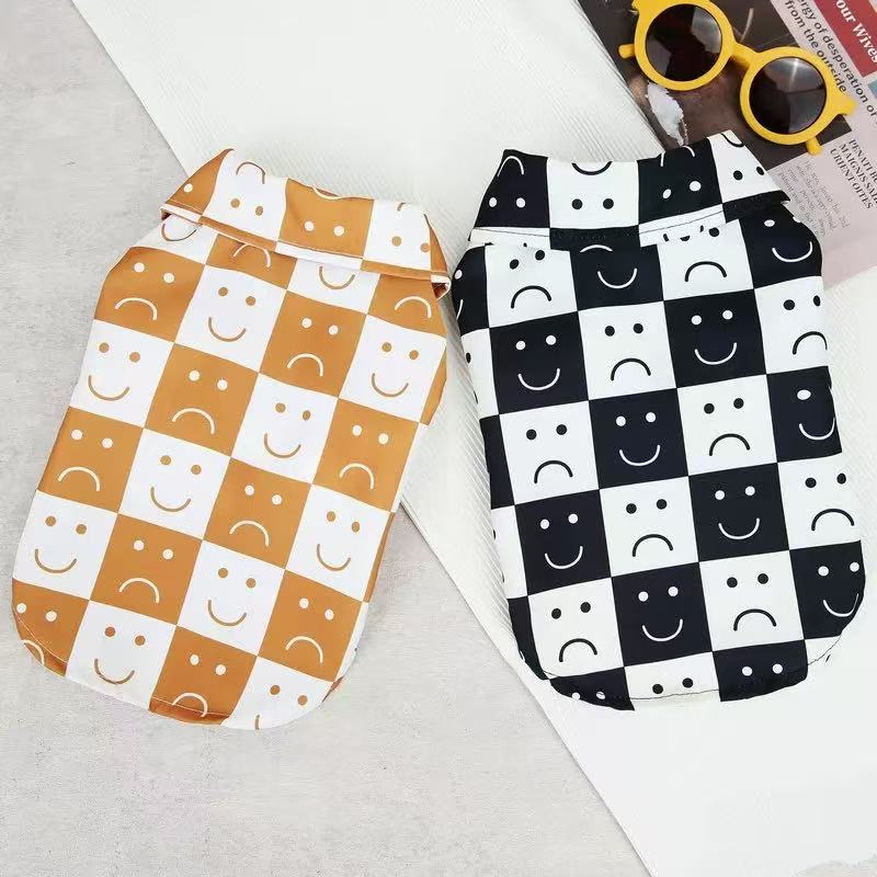 T0007 Checkered smiley face shirt dog clothes pet new checkerboard clothes Pomeranian dog