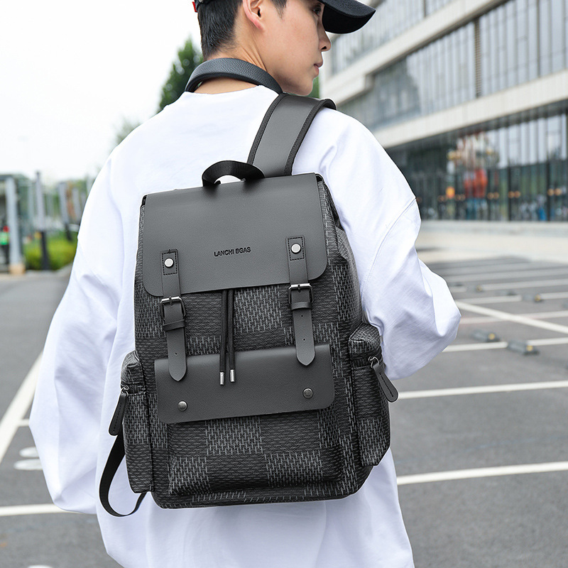 Business New Men'S Plaid Backpack Fashion Simple Old Money Wind Travel Backpack Receive Letter Leisure Backpack 2025s hot