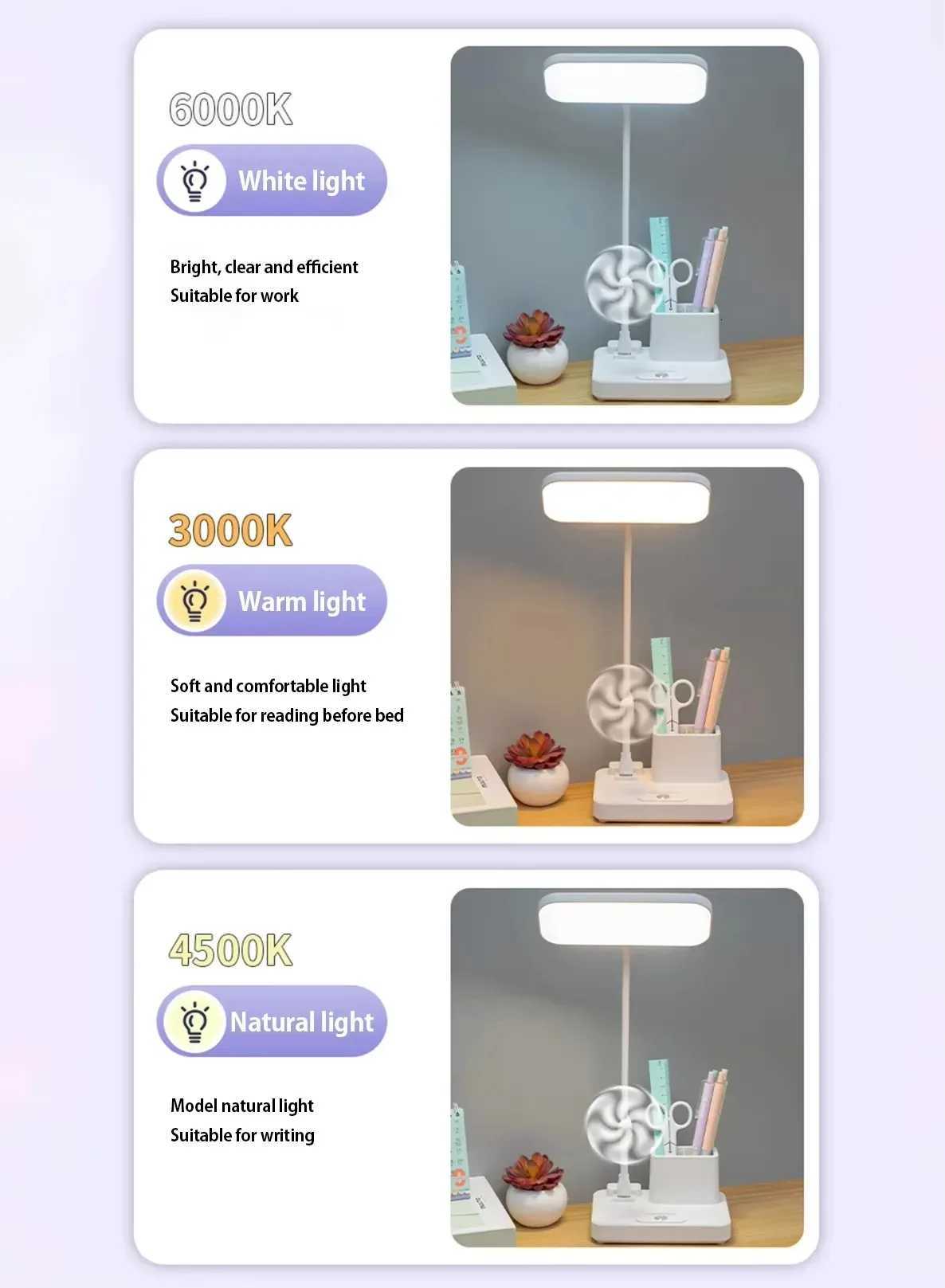 LED3 Modes Touch Dimming USB Dimming Clip Student Dormitory Learning StudyTable Light Bedside Flexo LampsRechargeable desk lamp M251120