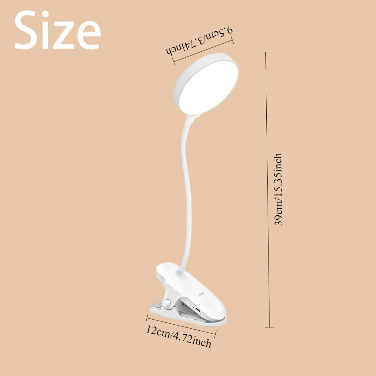 Portable USB Table Lamp Rechargeable Desk Lamp with Clip Bed Reading Night Light LED Touch 3 Modes Dimming Eye Protection Light M251120