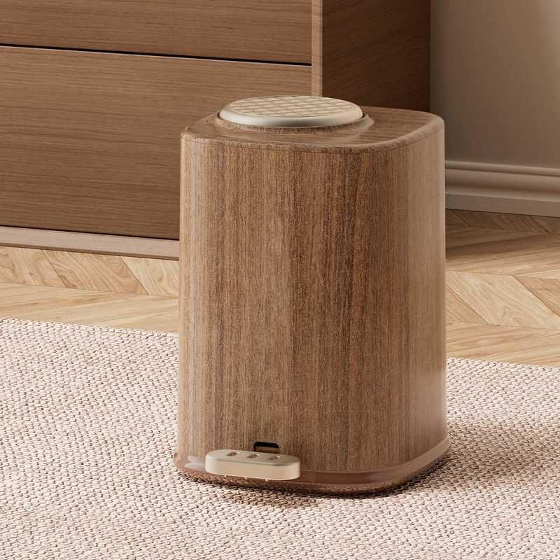 Uforu Large Capacity Living Room Wood Grain Plastic Trash Can with Lid Foot Pedal Top Press Double Opening Anti-Odor C251120