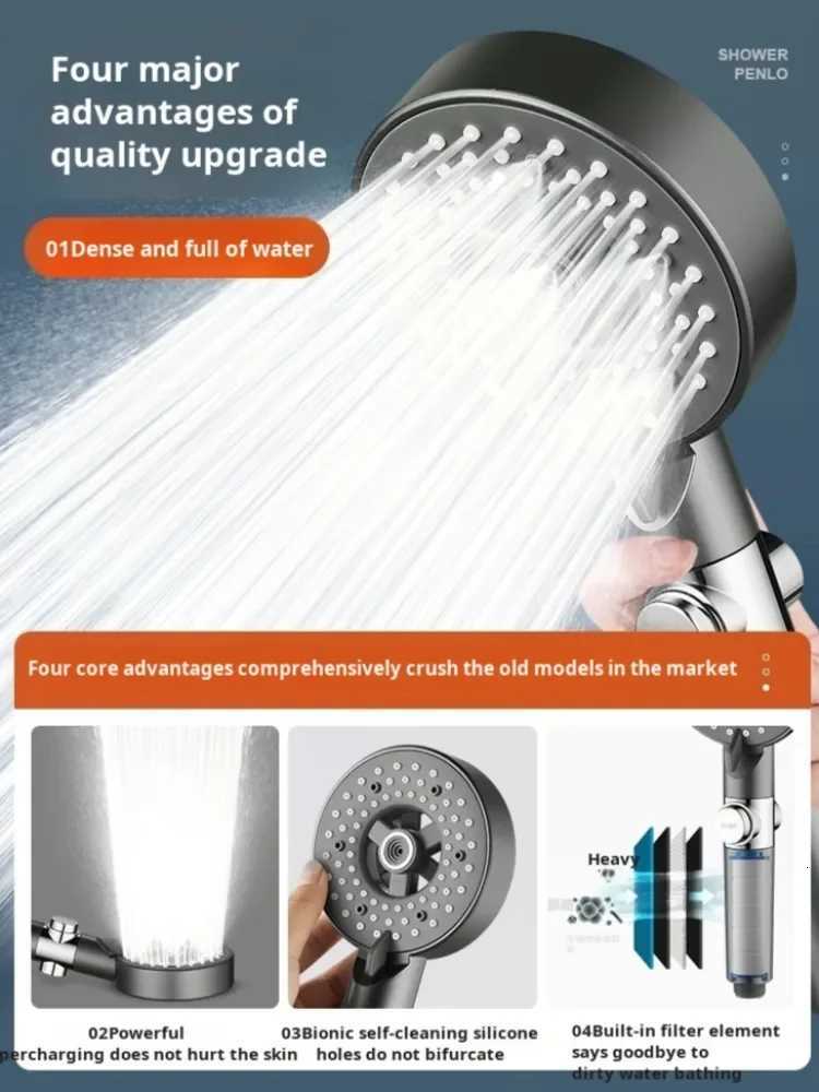 Pressurized Shower Head Purifying DeChlorine Spray Lotus Head Spray Shower Head 6 Modes Adjustable Filter Shower One-key StopM251120