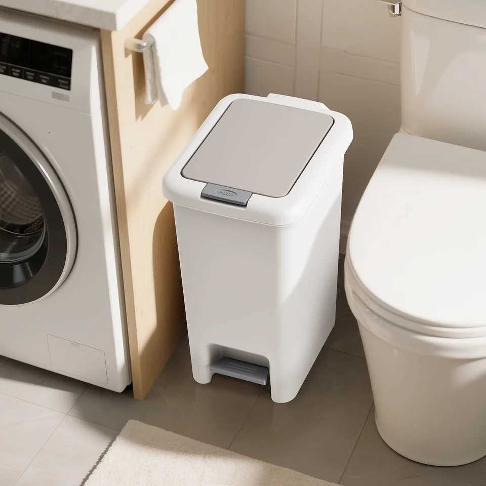 10L White Step Trash Can Odor-Sealed Dual-Mode Pedal for Home Living Room Bathroom C251120