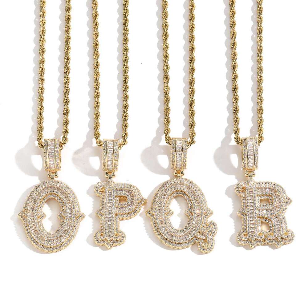 26 letter necklace pendant covered with thorns, rock candy, moire personality fashion, English letters, Hip hop ice out VVS Moismulberry stone Free de